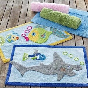 Pottery Barn Kids Plush Shark Bath Mat Blue Gray